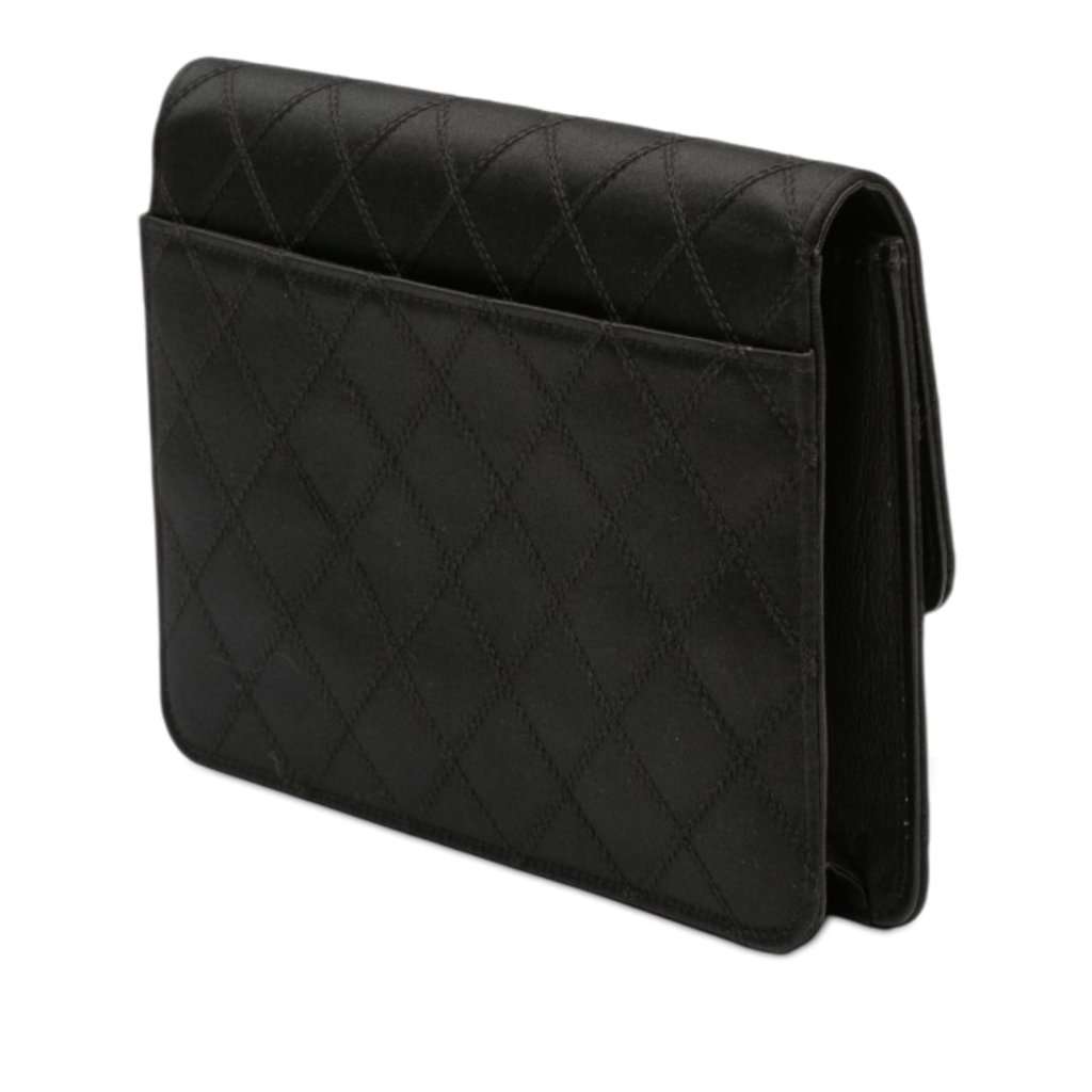 Chanel CC Satin Diamond Stitch Clutch Black Very good condition - Back View