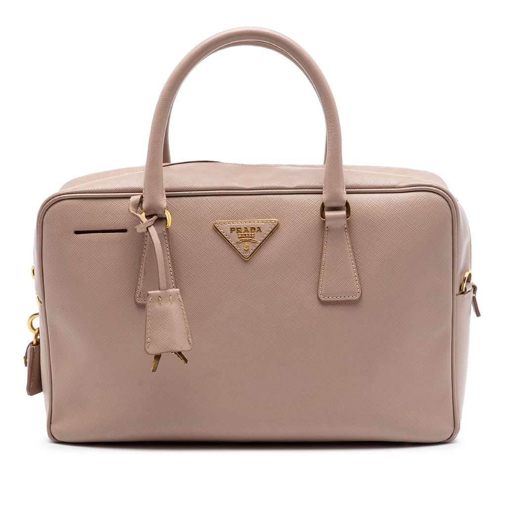 Prada Saffiano Lux Bauletto Satchel Beige Leather Very good condition - Front View