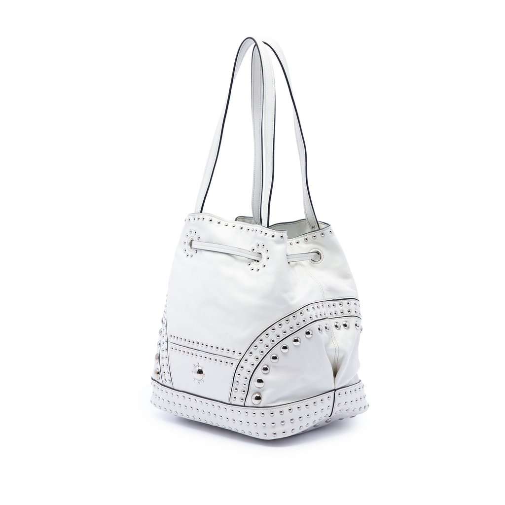 Prada Soft Calf Studded Bucket Bag White Leather Very good condition - Back View