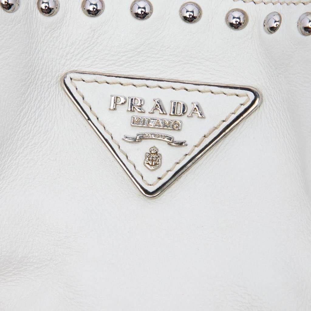 Prada Soft Calf Studded Bucket Bag White Leather Very good condition - Box View