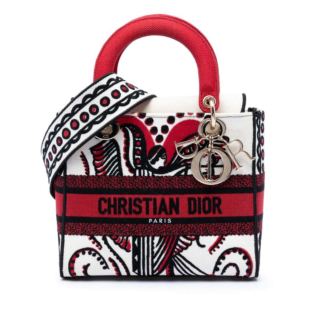 Dior Medium Embroidered Canvas Cupidon Lady D Lite White Very good condition - Front View