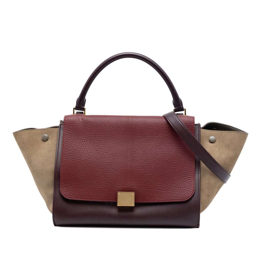Celine Medium Tricolor Leather Trapeze Satchel Red Leather Very good condition - Front View