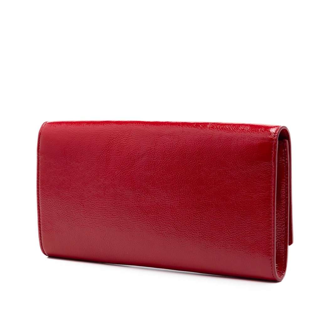 Saint Laurent Small Textured Patent Belle De Jour Clutch Red Leather Very good condition - Back View