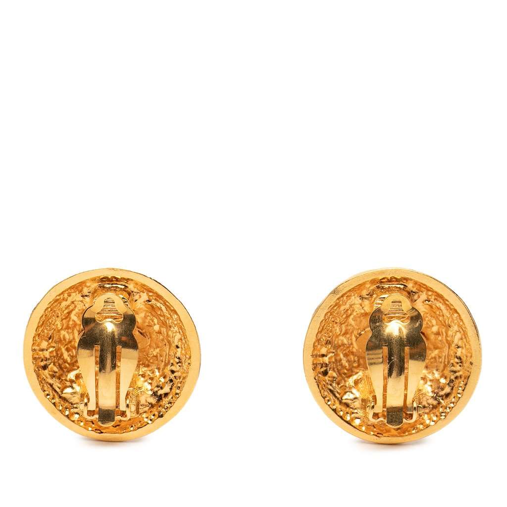 Chanel CC Gold Plated Round Clip On Earrings Gold Metal Very good - Back View