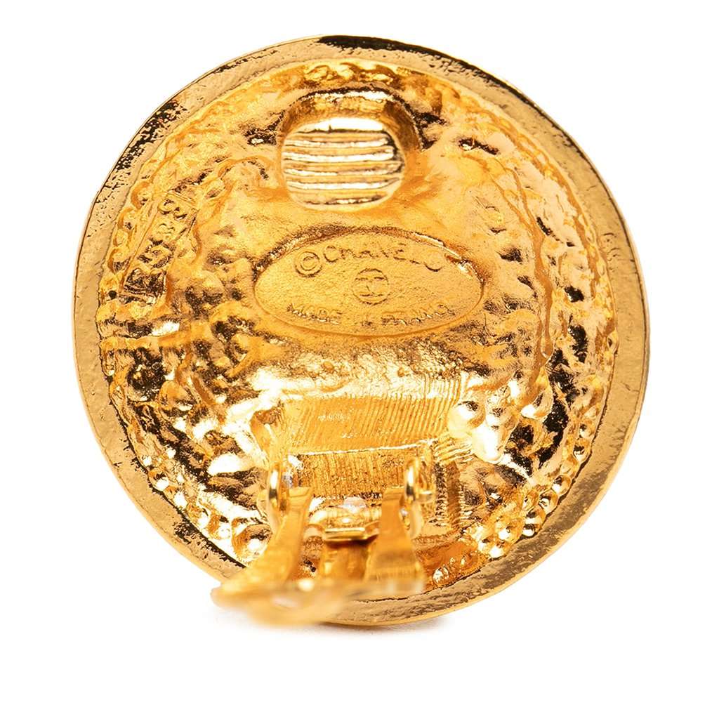 Chanel CC Gold Plated Round Clip On Earrings Gold Metal Very good - Inside View