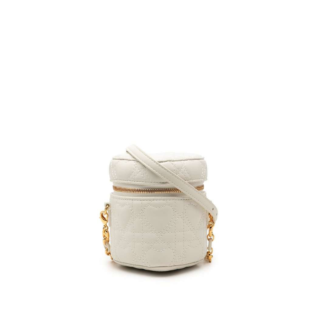 Dior DiorAmour Micro Lambskin Cannage Heart Vanity Case with Chain White Leather Very good condition - Front View
