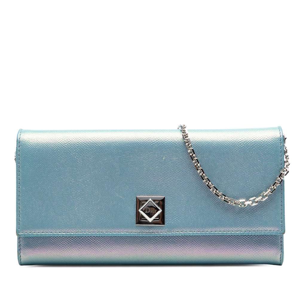 Dior Iridescent Calfskin Turn Me Wallet On Chain Blue Leather Very good condition - Front View