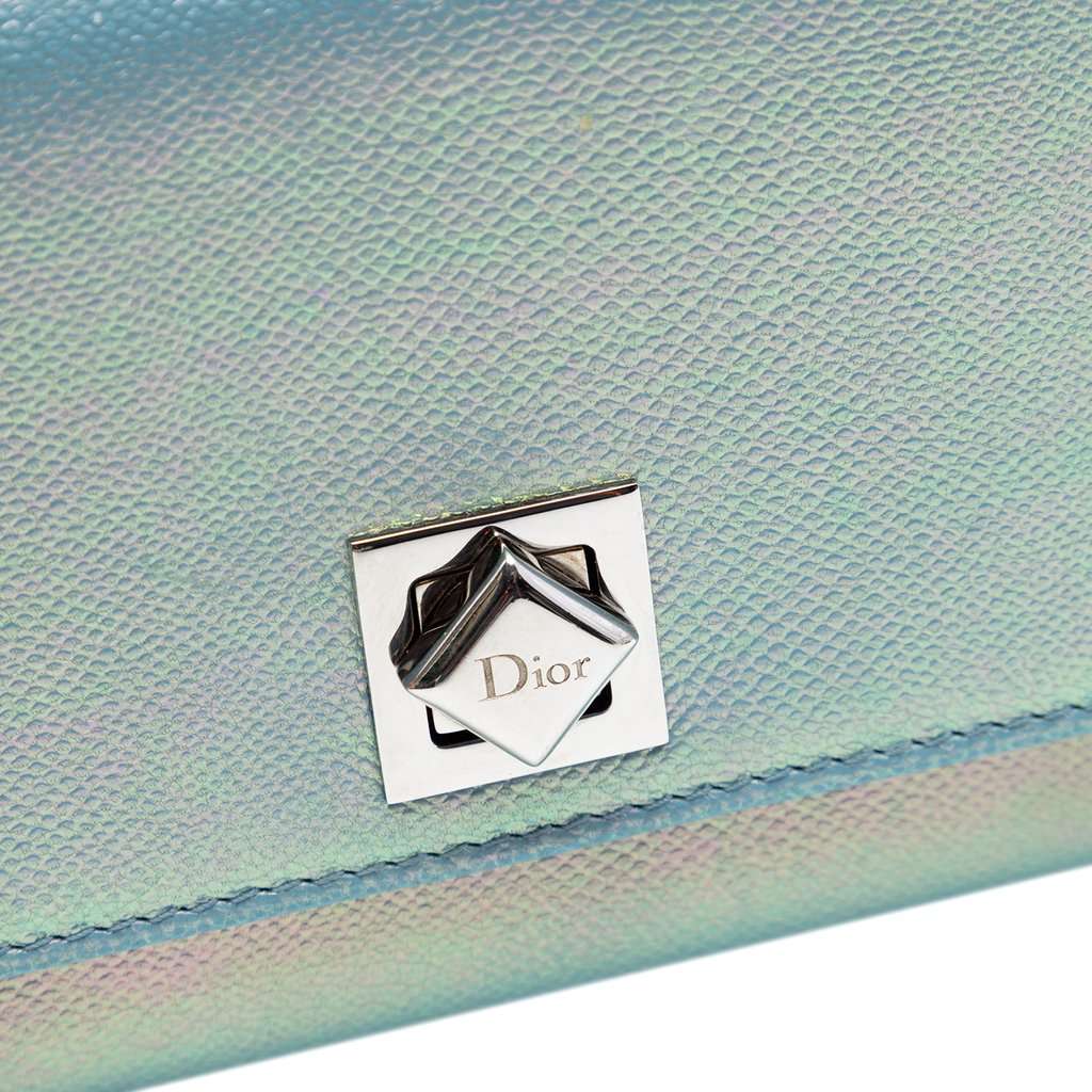 Dior Iridescent Calfskin Turn Me Wallet On Chain Blue Leather Very good condition - Box View