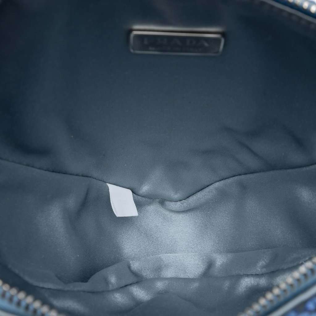 Prada Satin Crystal Embellished Triangle Shoulder Bag Blue Very good condition - Model View