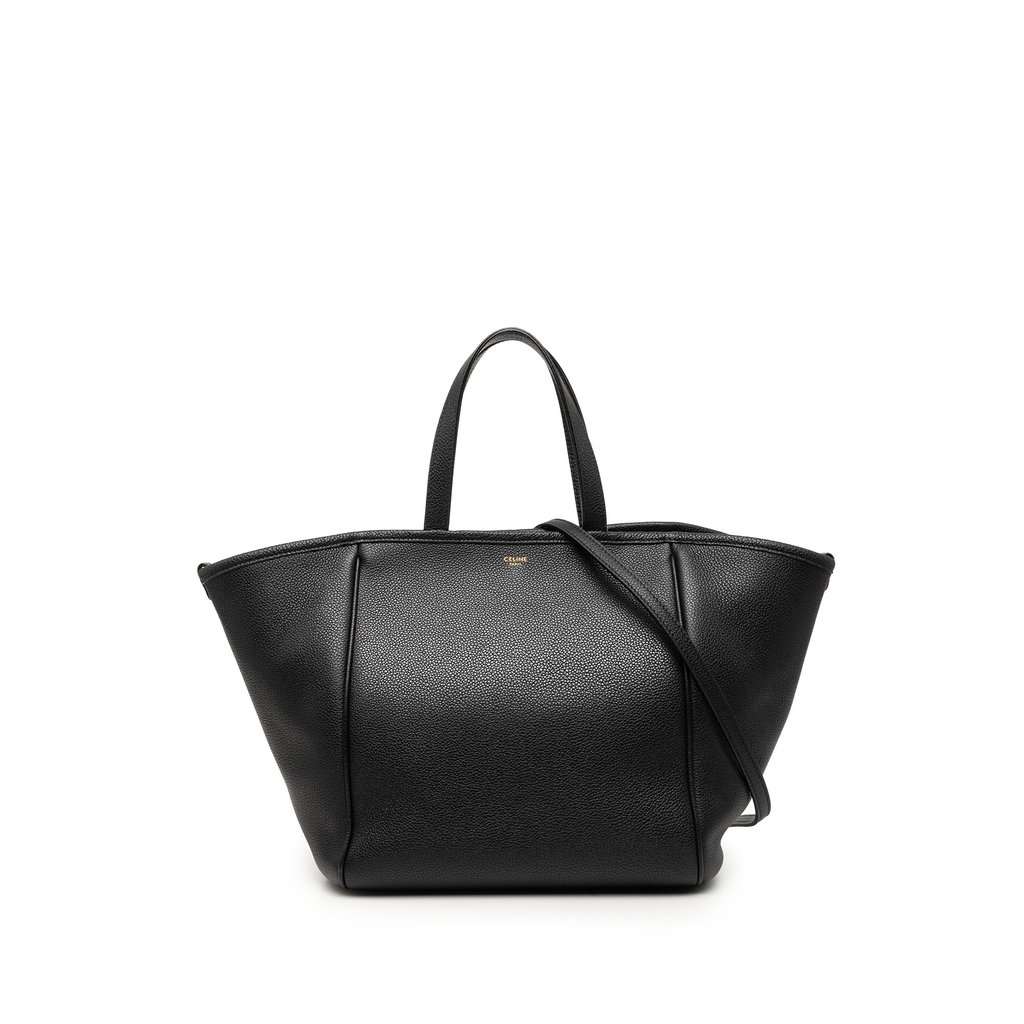 Celine Small Grained Calfskin Folded Cabas Tote Black Leather Very good condition - Front View