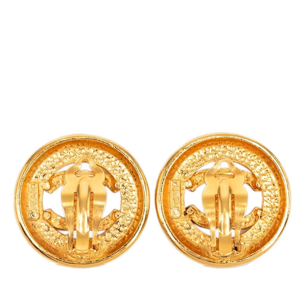 Chanel CC Gold Plated Round Clip On Earrings Gold Metal Very good condition - Back View