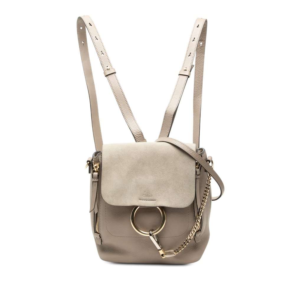 Chloé Small Calfskin and Suede Faye Backpack Brown Leather Very good condition - Front View