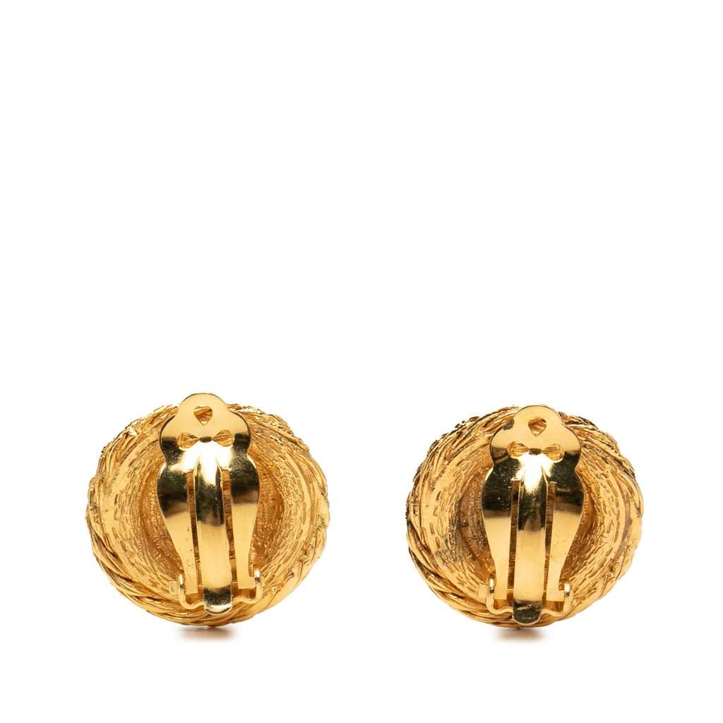 Chanel Gold Plated Strass Lion Head Clip On Earrings Gold Metal Very good - Back View