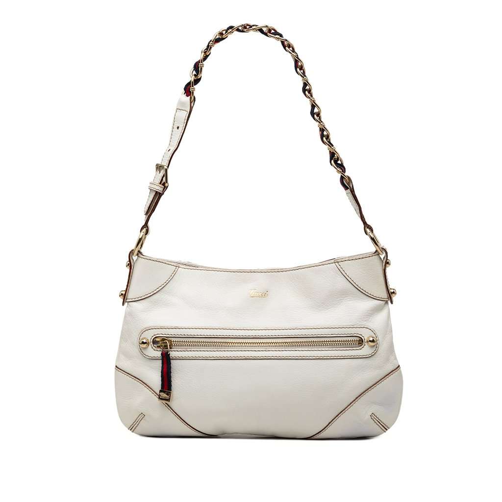 Gucci Calfskin Web Capri Ranch Kid Shoulder Bag White Leather Very good condition - Front View