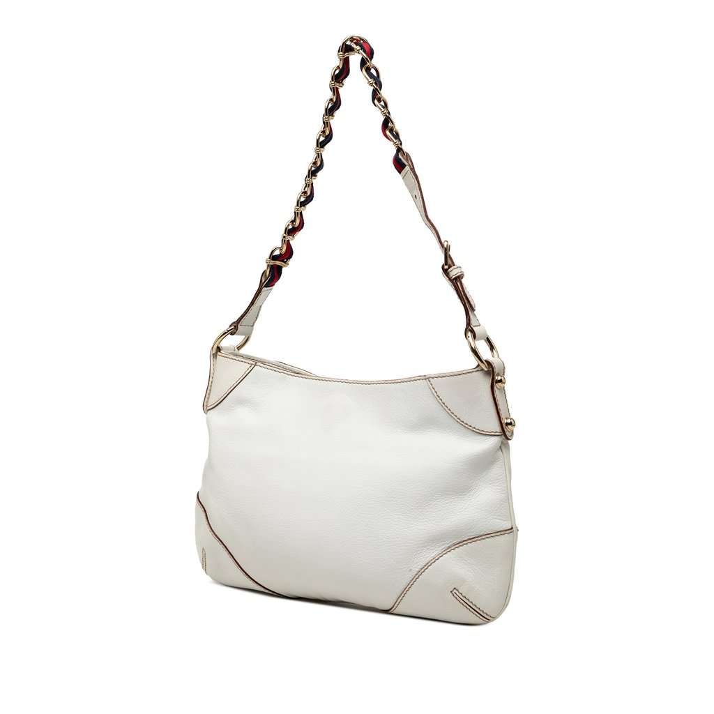 Gucci Calfskin Web Capri Ranch Kid Shoulder Bag White Leather Very good condition - Back View