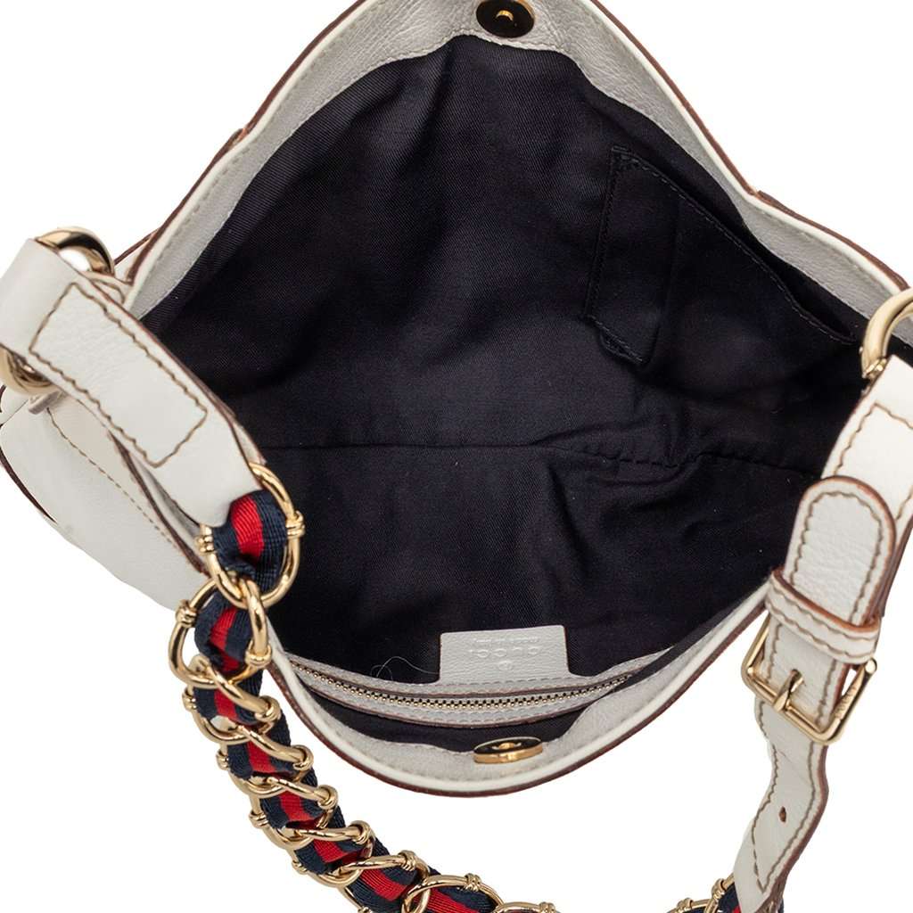 Gucci Calfskin Web Capri Ranch Kid Shoulder Bag White Leather Very good condition - Model View