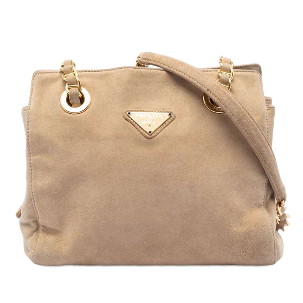 Prada Suede Chain Shoulder Bag Beige Leather Very good condition - Front View