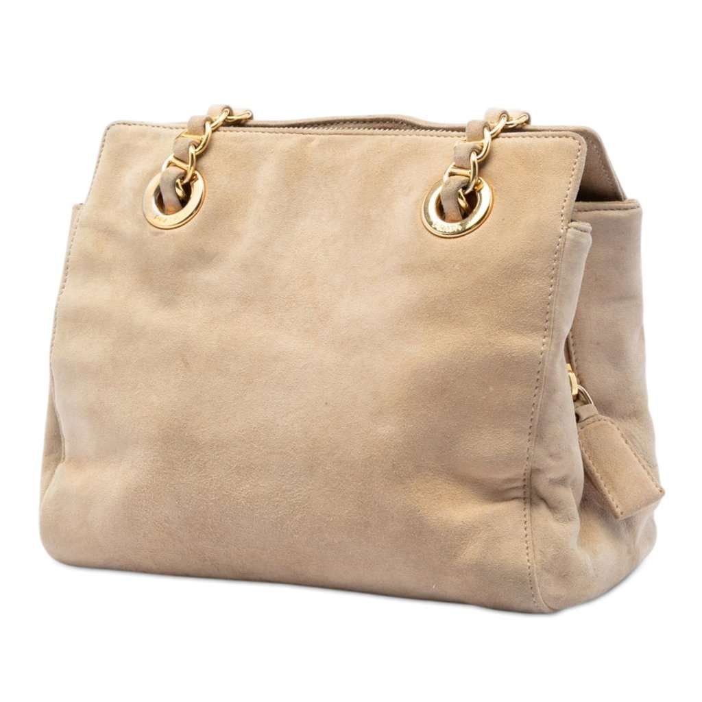 Prada Suede Chain Shoulder Bag Beige Leather Very good condition - Back View
