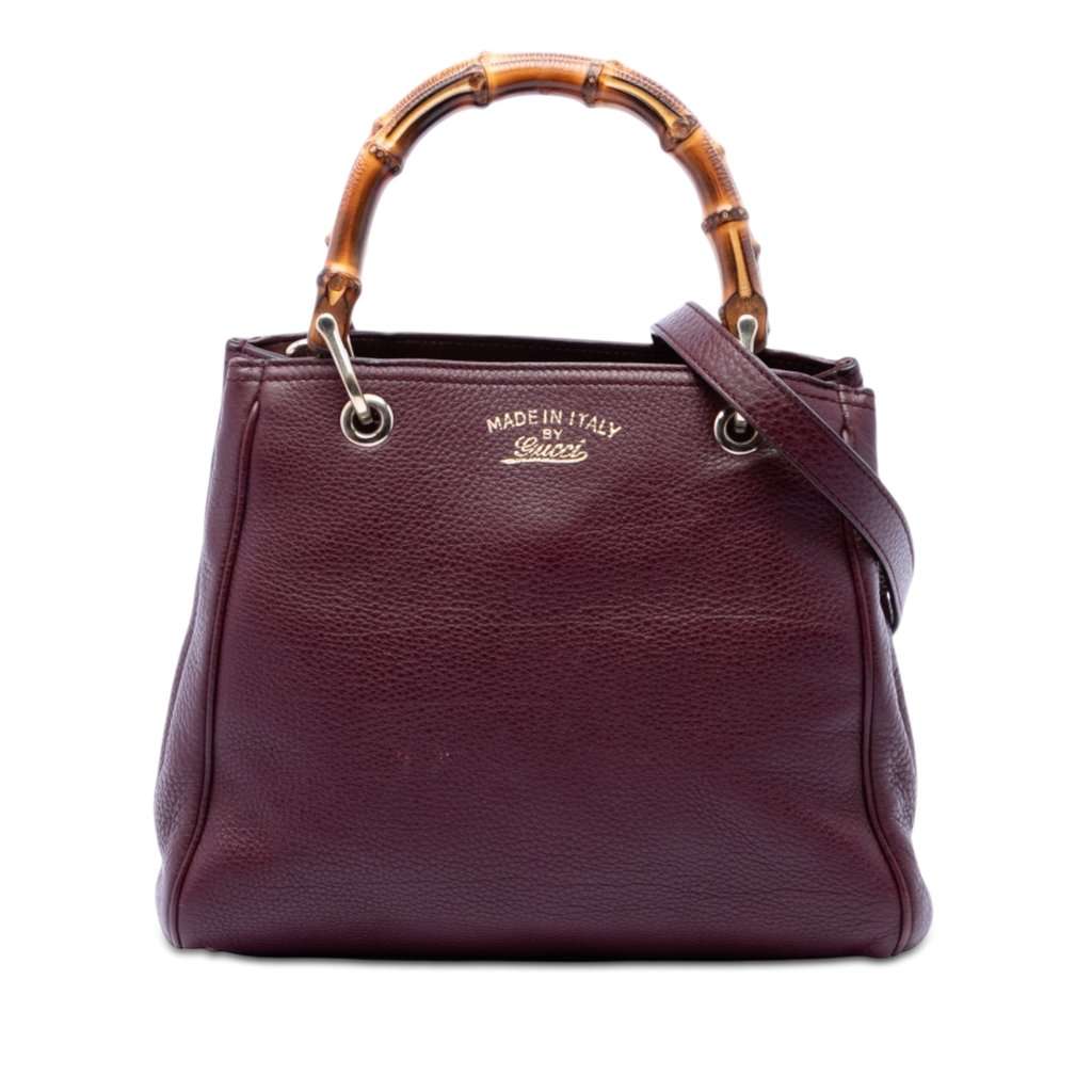 Gucci Small Calfskin Bamboo Shopper Satchel Purple Leather Very good condition - Front View