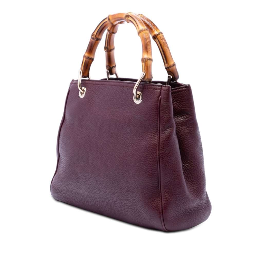 Gucci Small Calfskin Bamboo Shopper Satchel Purple Leather Very good condition - Back View