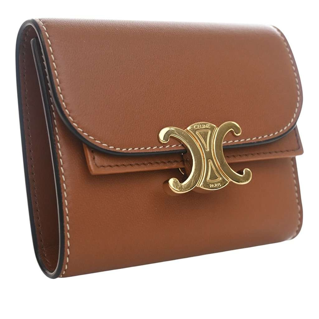 Celine Shiny Calfskin Triomphe Flap Small Wallet Brown Leather Very good condition - Back View