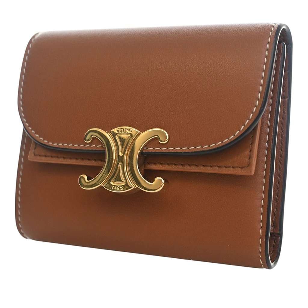 Celine Shiny Calfskin Triomphe Flap Small Wallet Brown Leather Very good condition - Inside View
