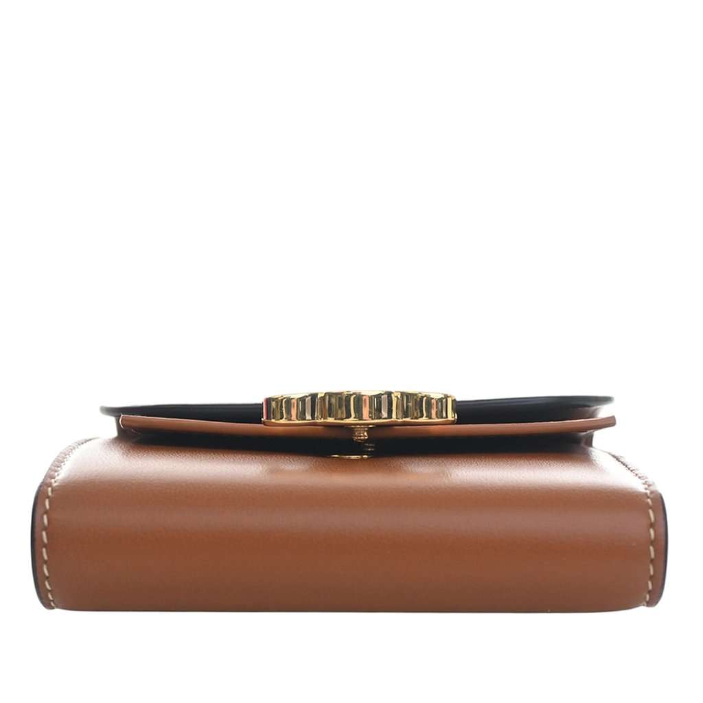 Celine Shiny Calfskin Triomphe Flap Small Wallet Brown Leather Very good condition - Box View
