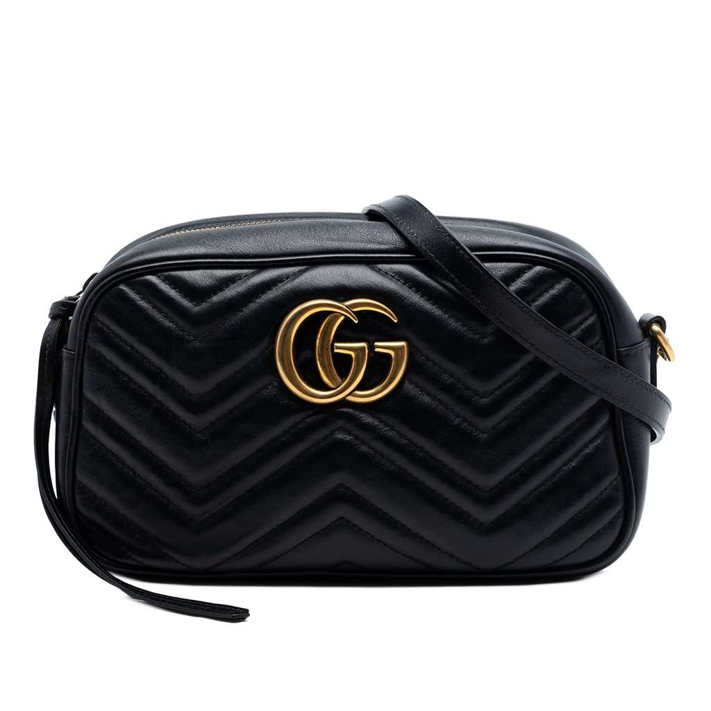 Gucci Small GG Marmont Matelasse Calfskin Crossbody Black Leather Very good condition - Front View