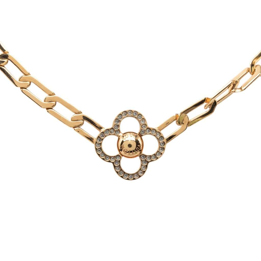 Louis Vuitton Gold Plated Crystal Flower Power Necklace Gold Metal Very good condition - Back View