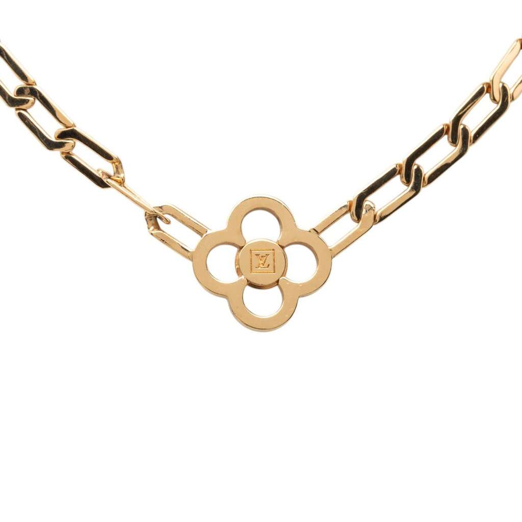 Louis Vuitton Gold Plated Crystal Flower Power Necklace Gold Metal Very good condition - Inside View