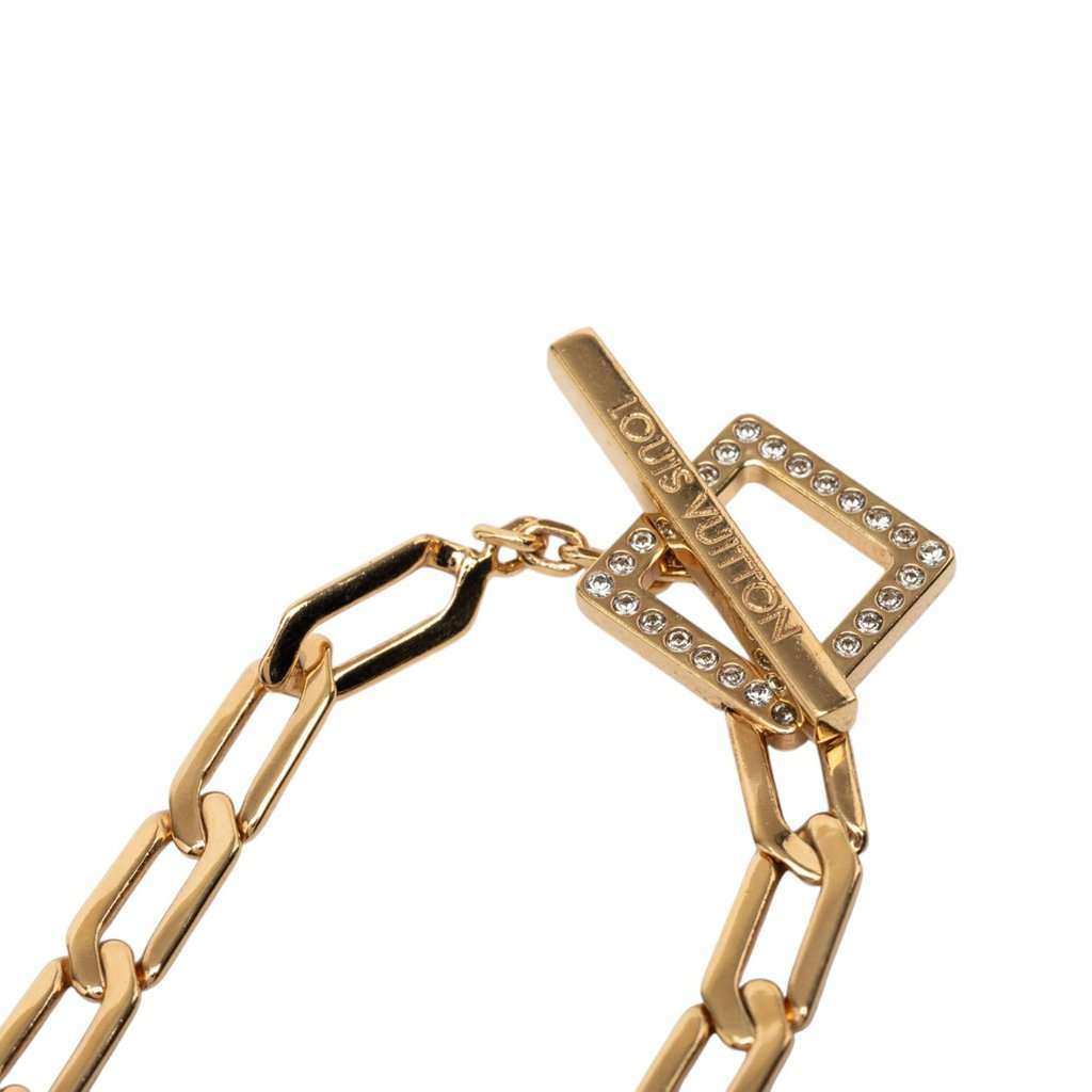 Louis Vuitton Gold Plated Crystal Flower Power Necklace Gold Metal Very good condition - Box View
