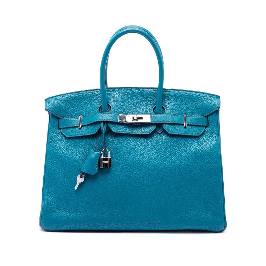 Hermès Clemence Birkin Retourne 35 Blue Leather Very good condition - Front View
