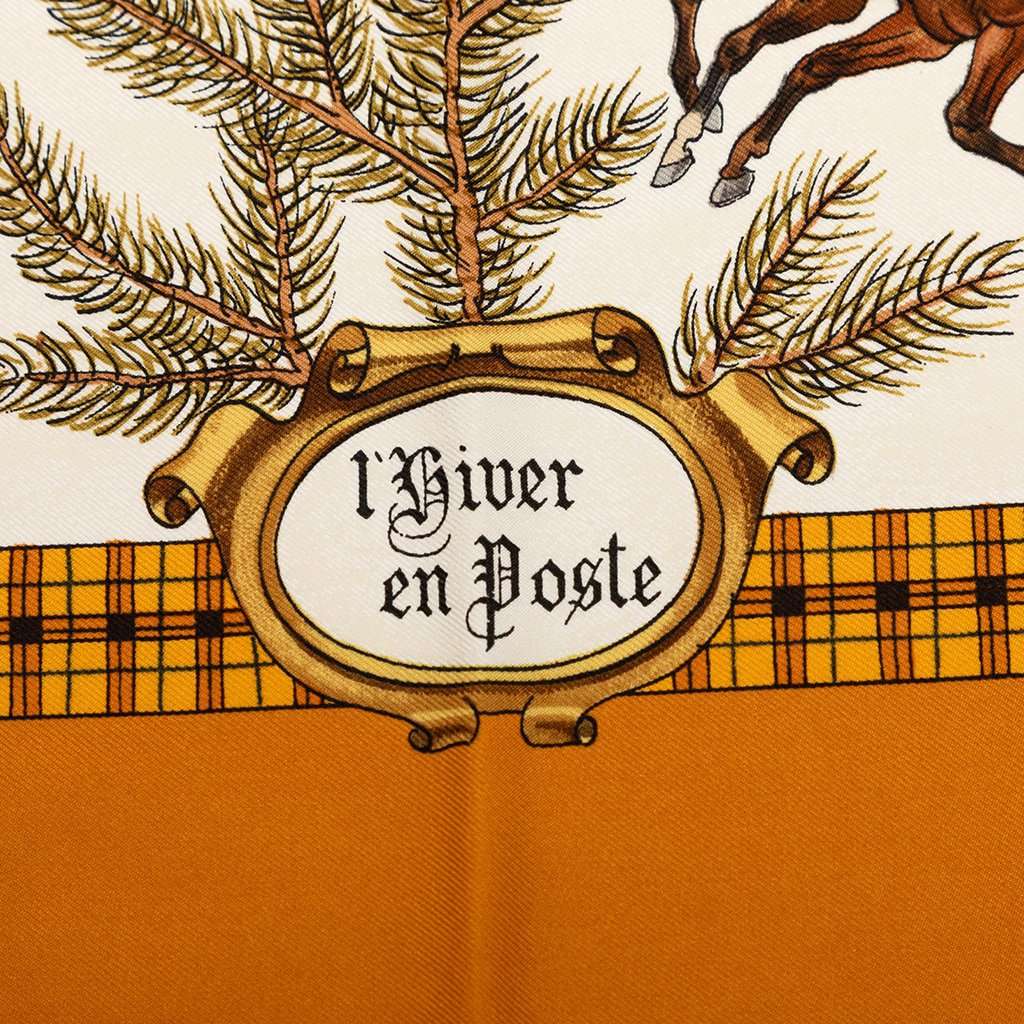 Hermès L Hiver En Poste Silk Scarf 90 Brown Very good - Box View