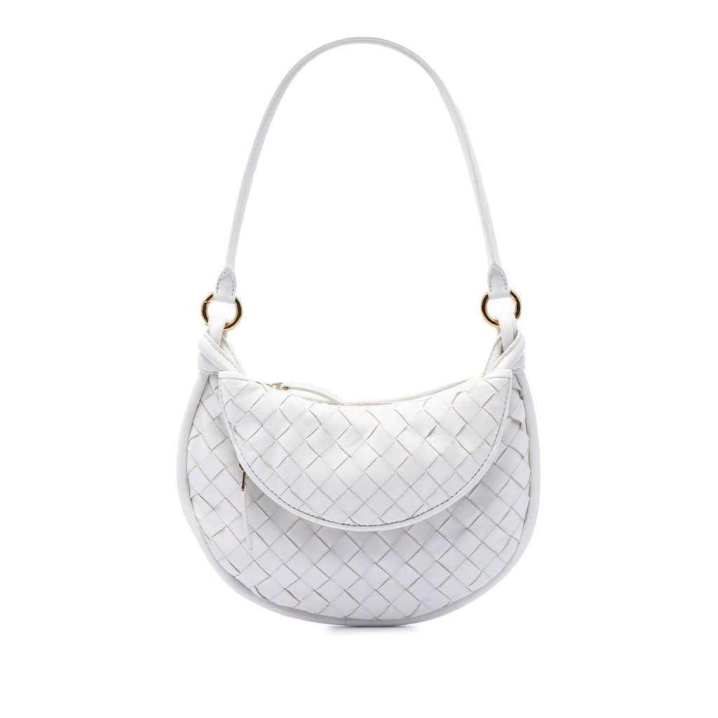 Bottega Veneta Small Nappa Intrecciato Gemelli Hobo White Leather Very good - Front View