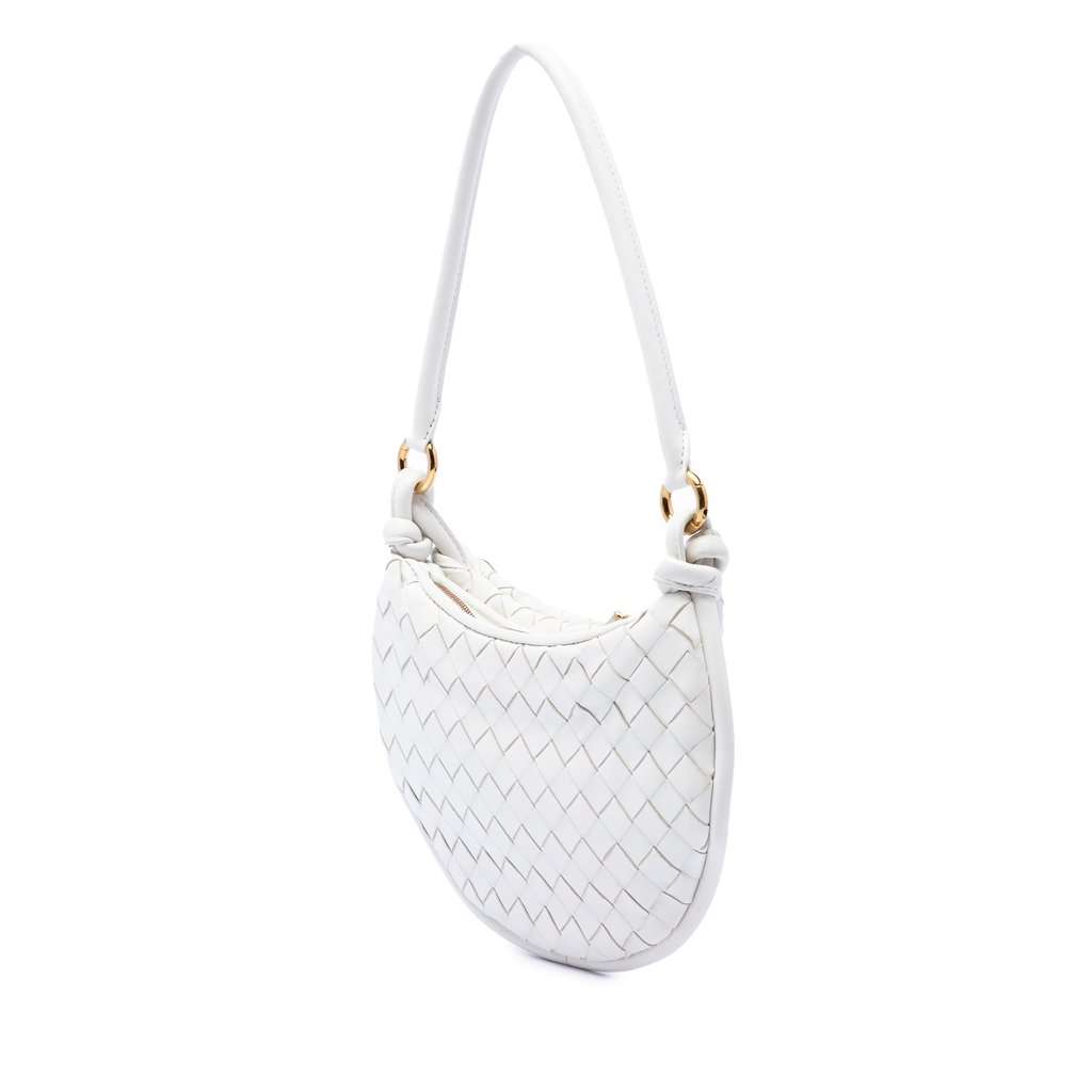 Bottega Veneta Small Nappa Intrecciato Gemelli Hobo White Leather Very good - Back View