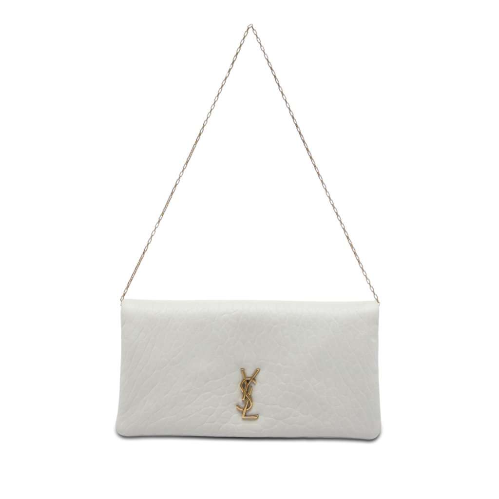Saint Laurent Mini Grained Lambskin Calypso Shoulder Bag White Leather Very good - Front View
