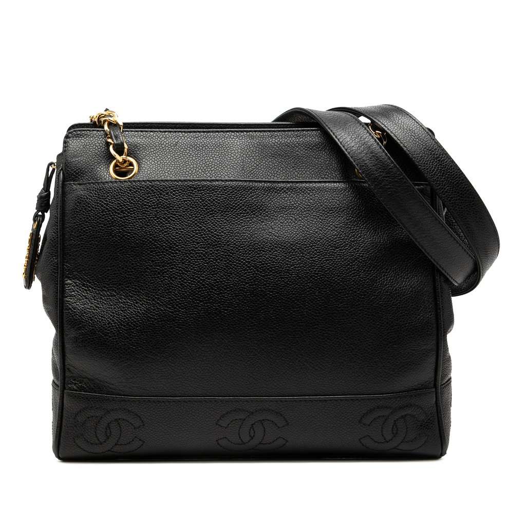 Chanel Triple CC Caviar Shoulder Bag Black Leather Very good condition - Front View