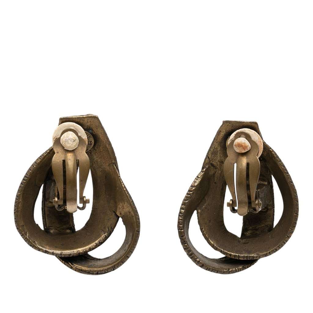 Hermès Gold Plated Bijouterie Fantaisie Ribbon Clip On Earrings Gold Metal Very good - Back View