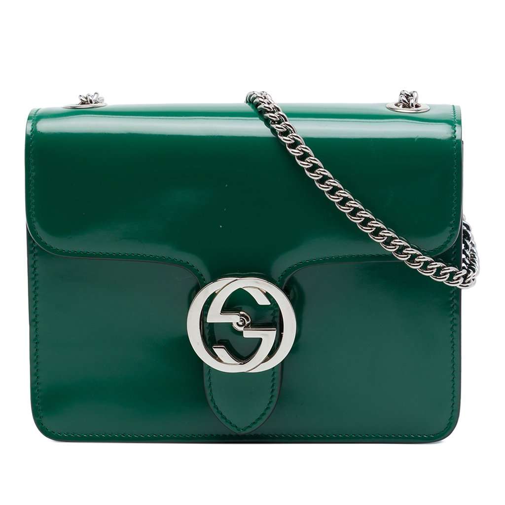 Gucci Small Patent Interlocking G Crossbody Green Leather Very good - Front View