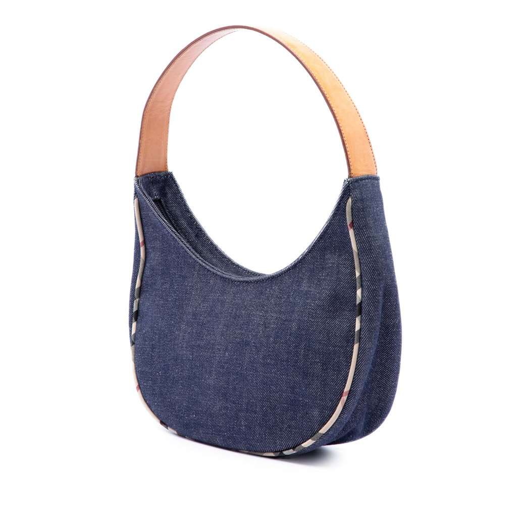 Burberry House Check Trimmed Denim Shoulder Bag Blue Very good condition - Back View