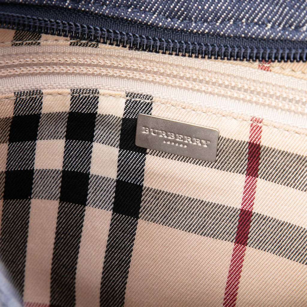 Burberry House Check Trimmed Denim Shoulder Bag Blue Very good condition - Box View