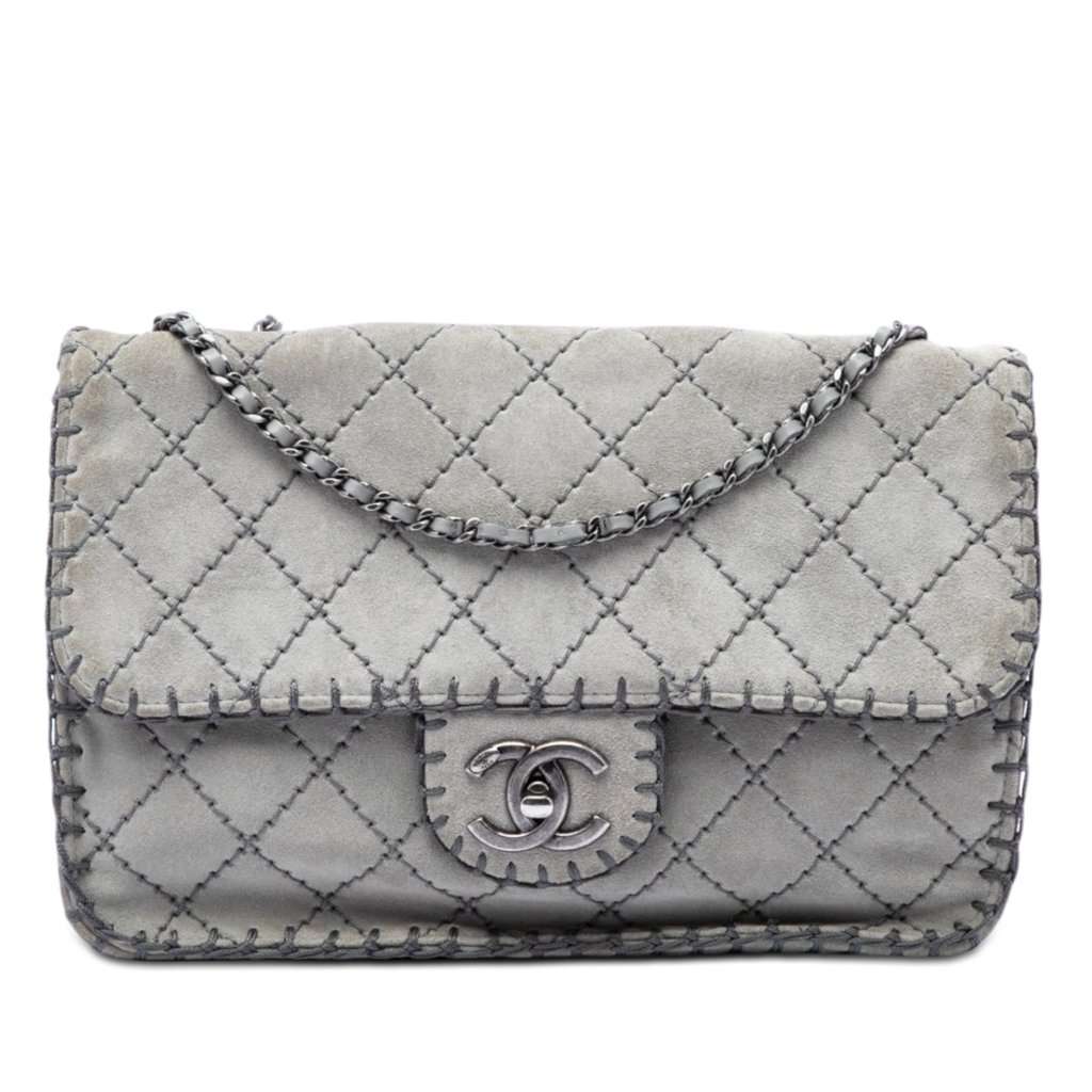 Chanel Medium CC Quilted Suede Whipstitch Single Flap MultiColor Leather Very good - Front View