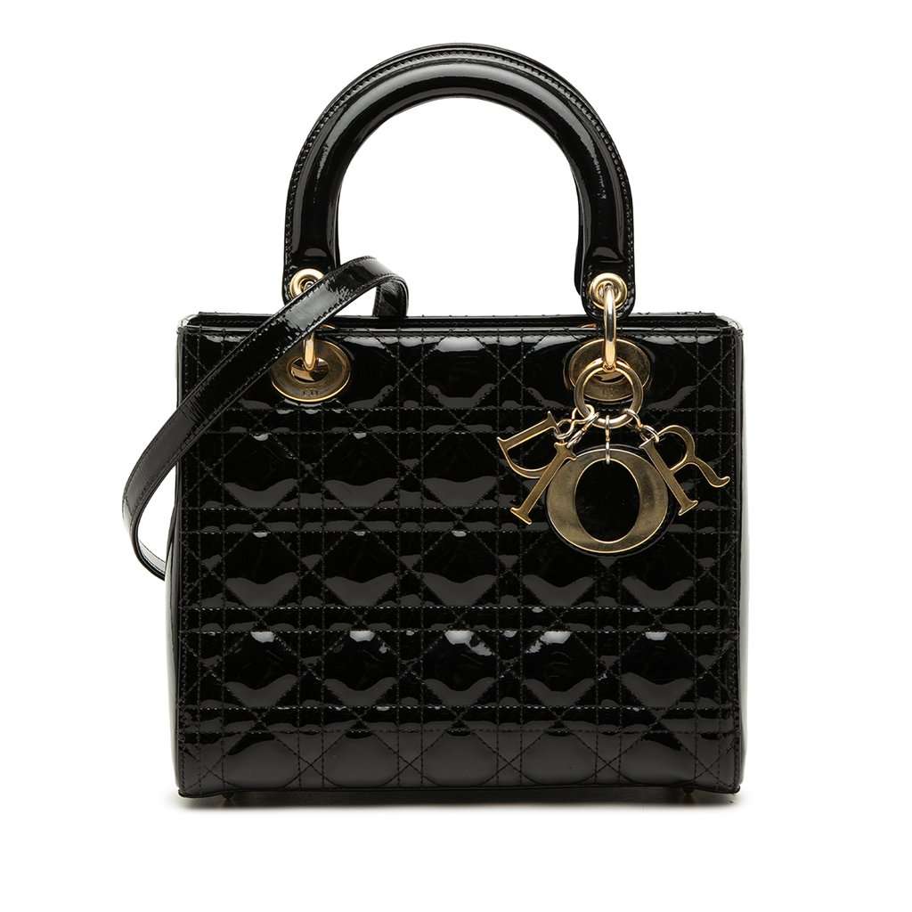 Dior Medium Patent Cannage Lady Dior Black Leather Very good condition - Front View