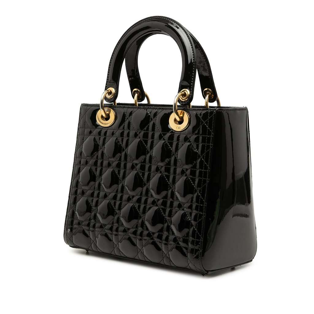 Dior Medium Patent Cannage Lady Dior Black Leather Very good condition - Back View