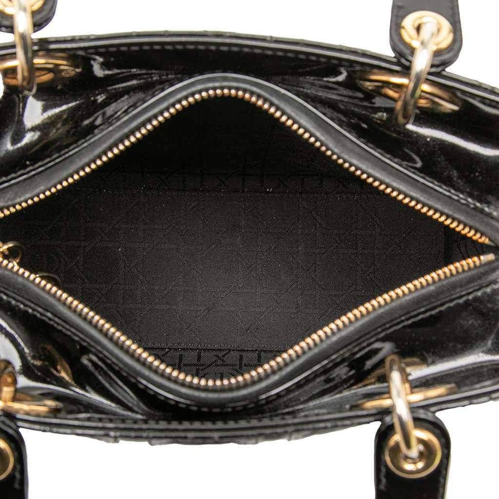 Dior Medium Patent Cannage Lady Dior Black Leather Very good condition - Model View