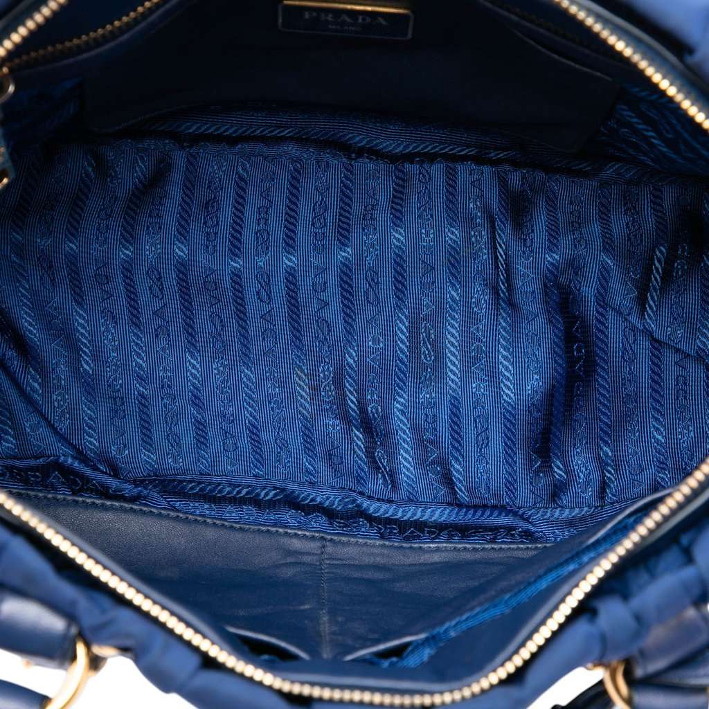 Prada Tessuto Gaufre Satchel Blue Very good - Model View