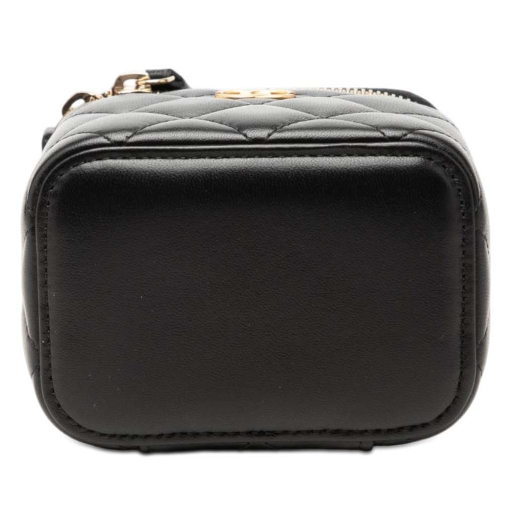 Chanel Mini Quilted Lambskin Top Handle Vanity Case With Chain Black Leather Very good - Inside View