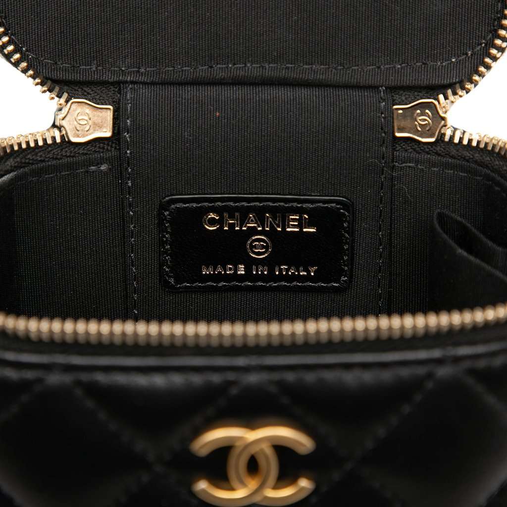 Chanel Mini Quilted Lambskin Top Handle Vanity Case With Chain Black Leather Very good - Box View