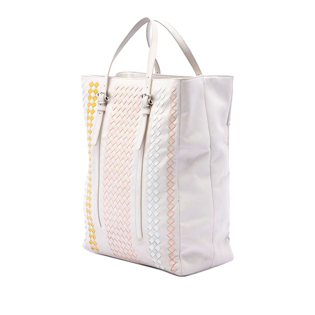 Bottega Veneta Intrecciato Trimmed Nappa Belted Tote White Leather Very good condition - Back View