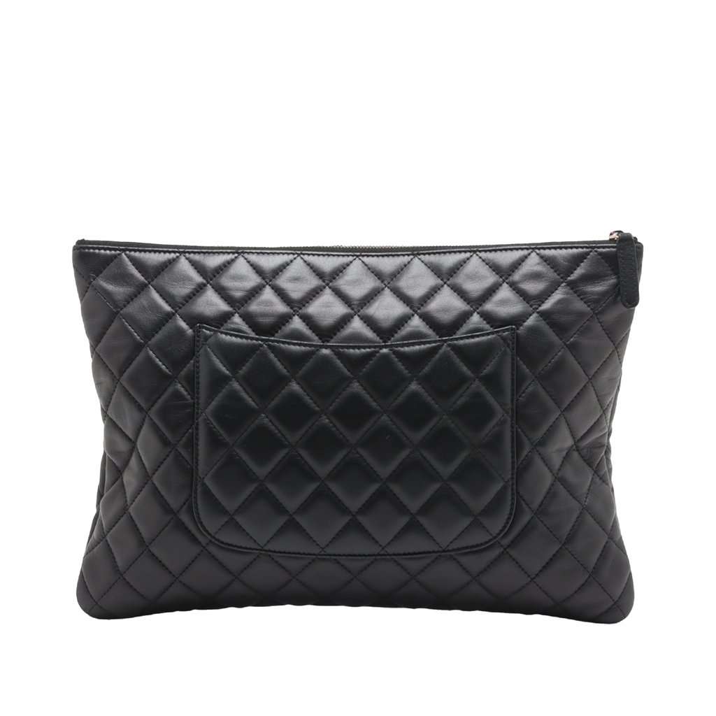 Chanel Large Quilted Lambskin O Case Clutch Black Leather Very good - Back View
